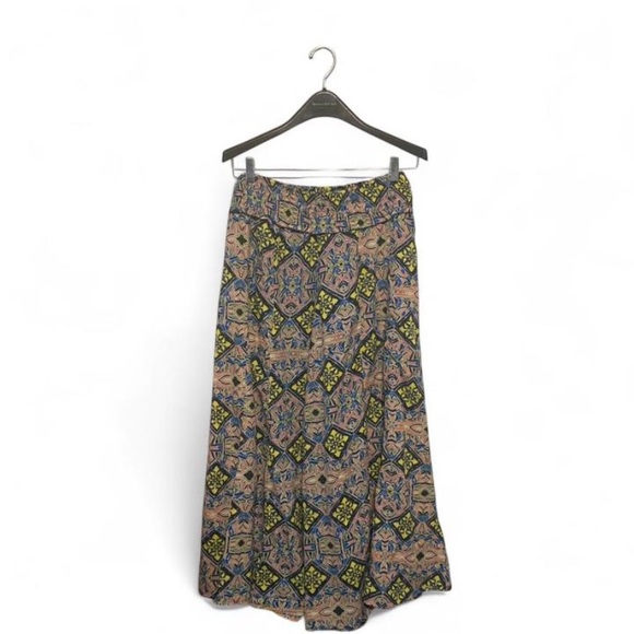 EARTHBOUND Boho Multicolor Floral Wide leg Crop Trousers Fits M-L - Picture 2 of 6